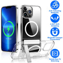 Magnetic Metal Kickstand Clear Case Shockproof Anti Yellowing Phone Cover Compatible with Magsafe Fit for IOS Phone 14 Plus