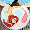 Cartoon pink mermaid microfiber round beach towel