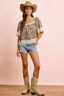 BiBi Leopard Lace Mix And Match Square Neckline Top