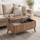35.5" Rectangle Wooden Fluted Lift Top Coffee Table-Walnut
