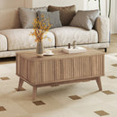 35.5" Rectangle Wooden Fluted Lift Top Coffee Table-Walnut