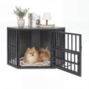Wooden Dog Crate End Table with Adjustable Bowl Rack 35.5"