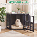 Wooden Dog Crate End Table with Adjustable Bowl Rack 35.5"