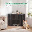 Wooden Dog Crate End Table with Adjustable Bowl Rack 35.5"
