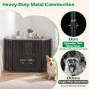 Wooden Dog Crate End Table with Adjustable Bowl Rack 35.5"