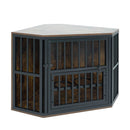 Wooden Dog Crate End Table with Adjustable Bowl Rack 35.5"