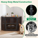 Wooden Dog Crate End Table with Adjustable Bowl Rack 35.5"