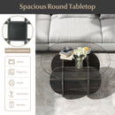 35" Round Coffee Table Unique Circle Center Table with Tempered Glass Top and Solid Wood Base-Black