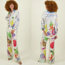 Satin Printed Graffiti Casual Shirt and Trousers Set