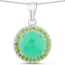 5.32 Carat Genuine Crysopharse and Chrome Diopside .925 Sterling Silver Pendant