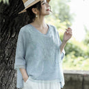 Machine Embroidery Cotton And Linen Shirt For Women