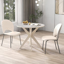 36-Inch Mid Century Modern Kitchen Table with Faux Marble Tabletop and Solid Rubber Wood Legs