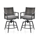 360 Degree Swivel Bar Stool Set of 2 with Metal Frame and PE Rattan Backrest-Black