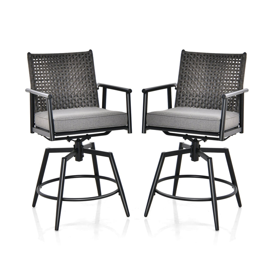 360 Degree Swivel Bar Stool Set of 2 with Metal Frame and PE Rattan Backrest-Black