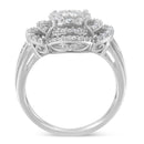 14K White Gold 1.0 Cttw Round & Baguette Cut Diamond Floral Cluster Quatrefoil Channel Set Band Cocktail Statement Ring (H-I Color, SI2-I1 Clarity) - Size 6-3/4
