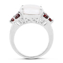 3.58 Carat Genuine Opal & Garnet .925 Sterling Silver Ring
