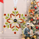 Personalized Photo Projection Red and Green Snowflake Ornament