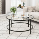 36 Inch Round Coffee Table with Tempered Glass Tabletop