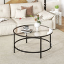36 Inch Round Coffee Table with Tempered Glass Tabletop