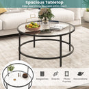 36 Inch Round Coffee Table with Tempered Glass Tabletop
