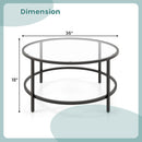 36 Inch Round Coffee Table with Tempered Glass Tabletop
