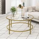 36 Inch Round Coffee Table with Tempered Glass Tabletop
