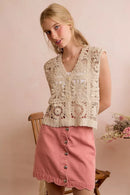 SO ME Summer Crochet Patterned Sleeveless Vest Top