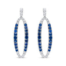 18K White Gold 1.11 Cttw Blue Round Diamond and Blue Sapphire Openwork Oval Shaped Dangle Earrings (F-G Color, VS1-VS2 Clarity)