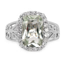 3.94 Carat Genuine Green Amethyst and White Topaz .925 Sterling Silver Ring