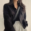 Loose All-match Single-breasted Lapel Short Corduroy Shirt