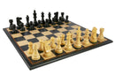 Chess Set - Black French Knight Pieces on Black and Birdseye Maple Veneer Board