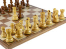 Chess Set - 3.75" Sheesham/Boxwood Opposite Tops on 17" Walnut/Maple Chess Board