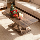 37.5 Inch Rectangular Coffee Table with Stable Base and Rubber Wood Connection for Living Room-Brown
