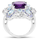 8.38 Carat Genuine Multi Stones .925 Sterling Silver Ring