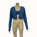 Lulus Cozy Duet Blue Knit Two-Piece Cardigan Set, Size Medium
