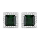 1.55 Carat Genuine Green Tourmaline and White Diamond 14K White Gold Earrings