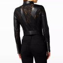 Faux Leather Lace Patchwork Cropped Jacket