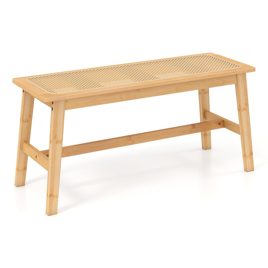 39.5 Inch Bamboo Dining Bench with Handwoven Rattan Seat for Indoor Outdoor-Natural