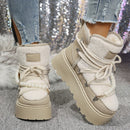 Women's Platform Height-Increasing Suede Snow Boots, New Versatile Plus Size Women's Snow Cotton Boots