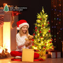 3 Feet Mini Pre-Lit Artificial Christmas Tree Tabletop Xmas Tree with Burlap Base