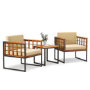 3 Pieces Patio Chair Set Acacia Wood Outdoor Sofa Set with Soft Cushions-Beige