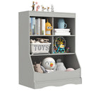 3-Tier Children's Multi-Functional Bookcase Toy Storage Bin Floor Cabinet-Gray