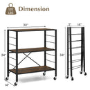 3-Tier Foldable Shelving Unit with Detachable Wheels and Adjustable Shelves