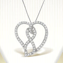 14K White Gold 1.0 Cttw White Diamond Awareness Ribbon & Open Heart 18" Pendant Necklace (H-I Color, I1-I2 Clarity) - White Diamond Ribbon