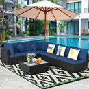 7 Pieces Sectional Wicker Furniture Sofa Set with Tempered Glass Top-Red