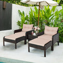 5-Piece Patio Rattan Sofa Set with Ottomans & Table