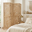 4-Panel Wooden Room Divider with Palm Leaf Design, 67" Tall