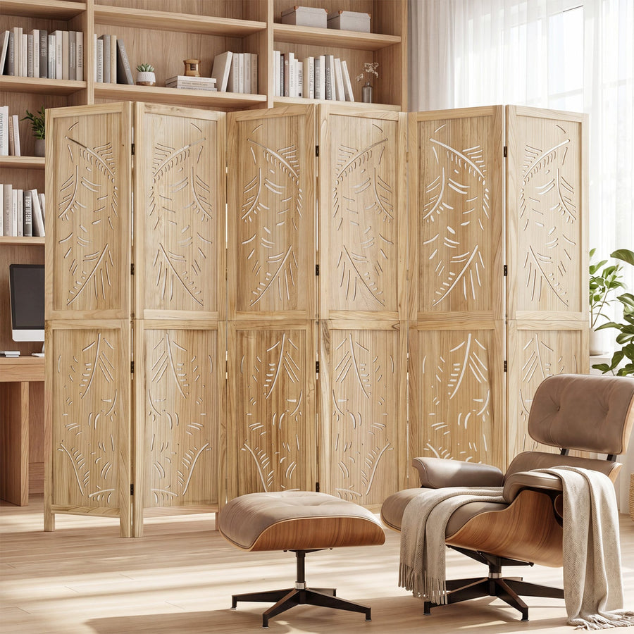 6-Panel Room Divider with Palm Leaf Design - 67