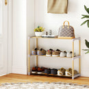 3-Tier Solid Wood Shoe Rack with Slatted Shelves
