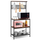 4-Tier Kitchen Rack Stand with Hooks and Mesh Panel